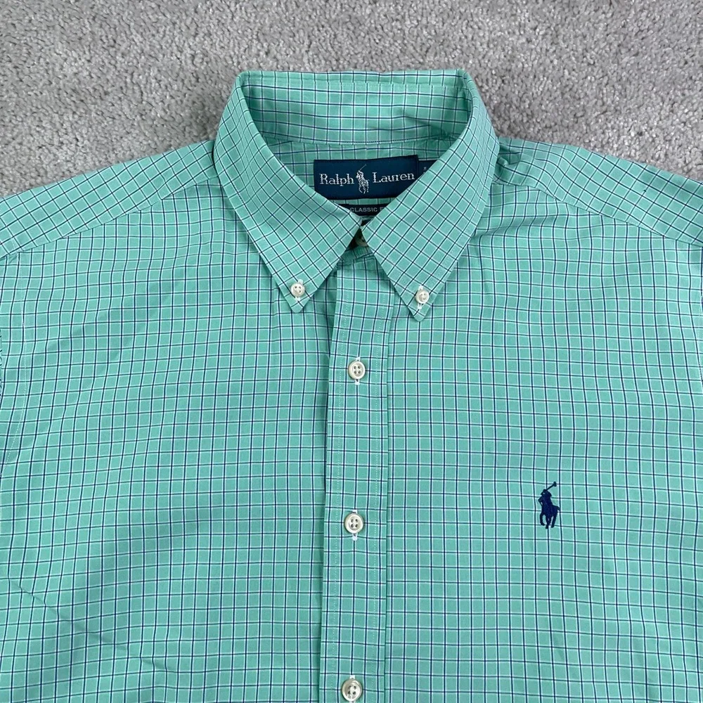 Ralph Lauren Shirt Mens 15.5 32 Green Check Classic Fit Long Sleeve Preppy Ivy